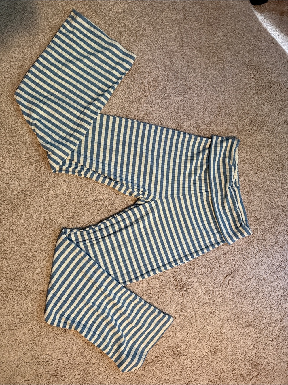 Blue and White Striped Wide-Leg Pants